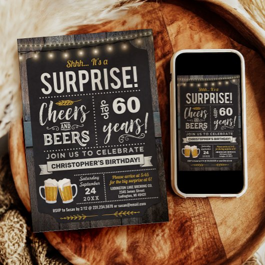 Invitation pour les 60 ans Surprise Cheers and Bee
