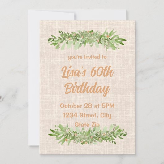 Invitation pour les 60 ans – Verdure en lin | Soix (Devant)