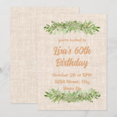 Invitation pour les 60 ans – Verdure en lin | Soix (Devant / Derrière)
