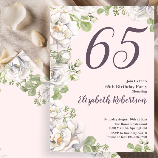 Invitation pour les 65 ans Anniversaire Fleurs Ros