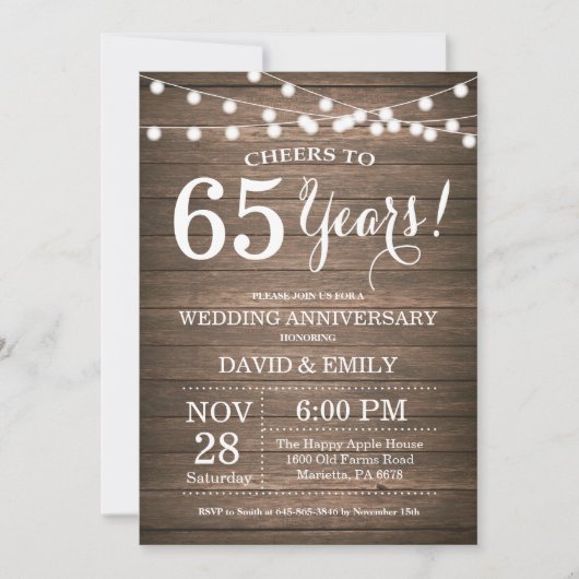 Invitation pour les 65 ans de mariage en bois rust (Devant)