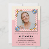 Invitation pour les 65 ans Fleurs roses rétro funk (Devant)