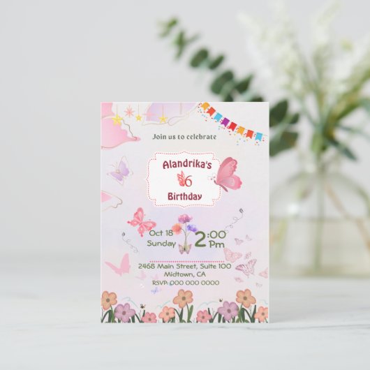 Invitation pour les 6 ans sur le thème du papillon (Debout devant)