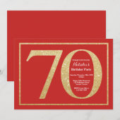 Invitation pour les 70 ans avec paillettes rouges (Devant / Derrière)