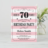 Invitation pour les 70 ans avec rayures roses et b (Debout devant)