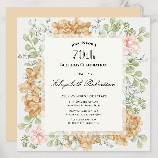 Invitation pour les 70 ans dans des couleurs d'aut