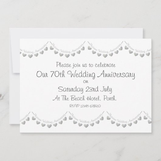Invitation pour les 70 ans de mariage de noces de  (Devant)