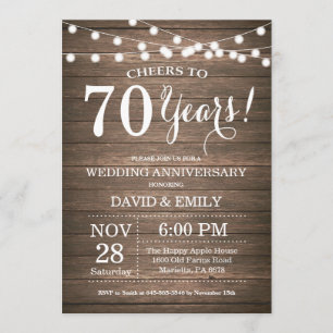 Invitation pour les 70 ans de mariage en bois rust