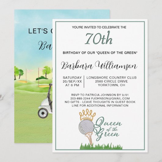 Invitation pour les 70 ans d'une golfeuse (Devant / Derrière)