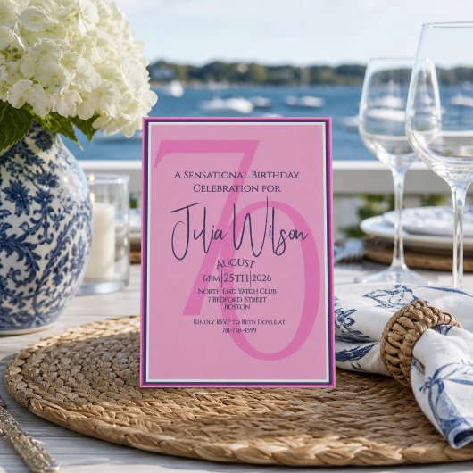 Invitation pour les 70 ans Élégant Rose & Navy
