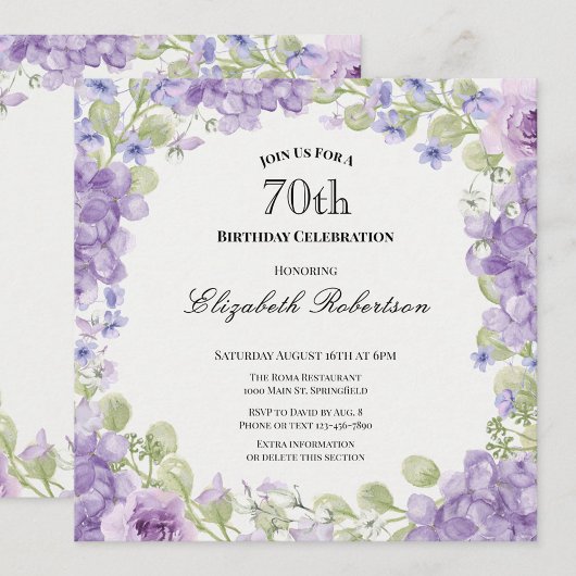Invitation pour les 70 ans Élégante Fleur Violette