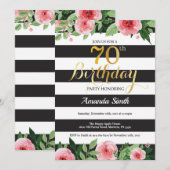 Invitation pour les 70 ans. Fleurs Or Noir (Devant / Derrière)