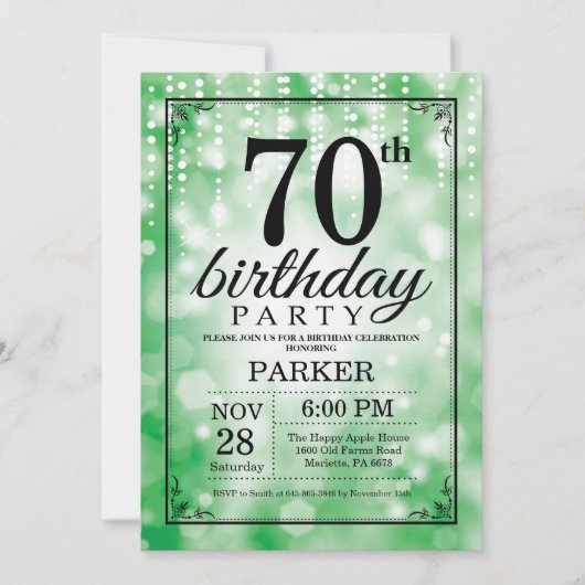 Invitation pour les 70 ans, Paillettes Vertes (Devant)
