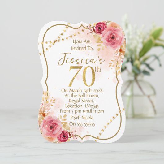 Invitation pour les 70 ans sur le thème floral (Debout devant)