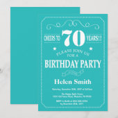 Invitation pour les 70 ans Teal et Blanc (Devant / Derrière)
