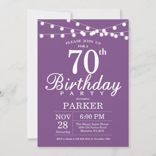 Invitation pour les 70 ans Violet Lavande (Devant)