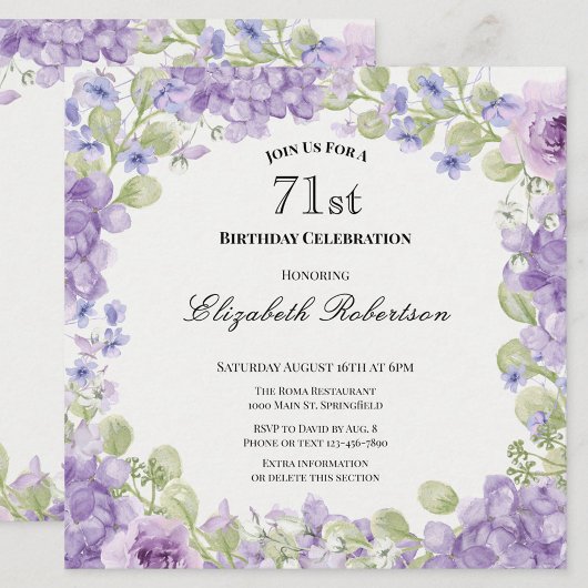 Invitation pour les 71 ans Élégante Fleur Violette