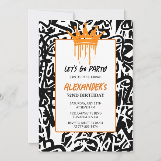 Invitation pour les 72 ans d'hommes au graffiti no (Devant)
