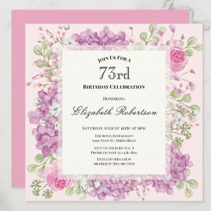 Invitation pour les 73 ans Élégantes Fleurs Roses