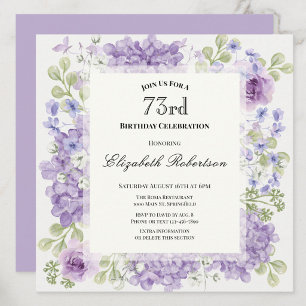 Invitation pour les 73 ans Élégantes Fleurs Violet