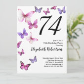 Invitation pour les 74 ans avec papillon rose/viol (Debout devant)