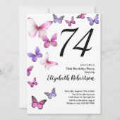 Invitation pour les 74 ans avec papillon rose/viol (Devant)