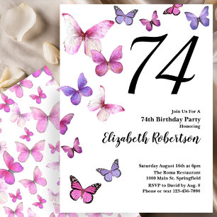 Invitation pour les 74 ans avec papillon rose/viol