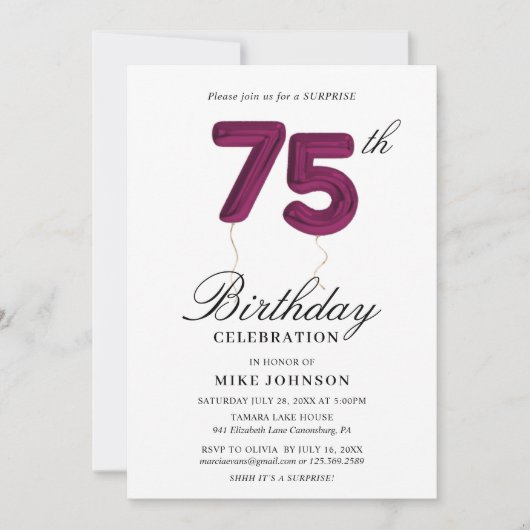 Invitation pour les 75 ans (Devant)
