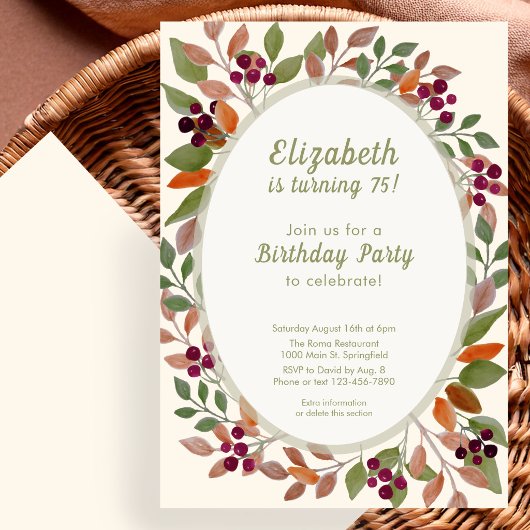 Invitation pour les 75 ans de couleur vert sauge a
