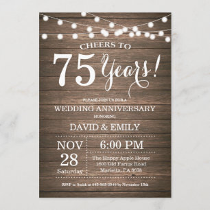 Invitation pour les 75 ans de mariage en bois rust