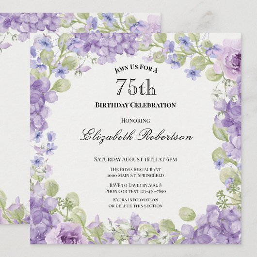 Invitation pour les 75 ans Élégante Fleur Violette