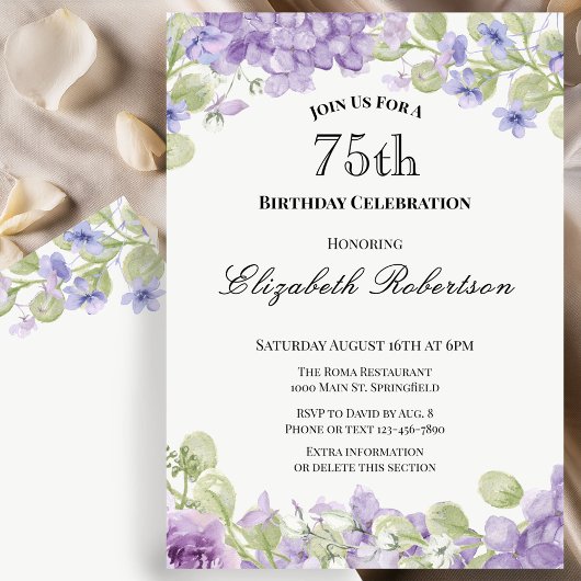 Invitation pour les 75 ans Élégante Fleur Violette