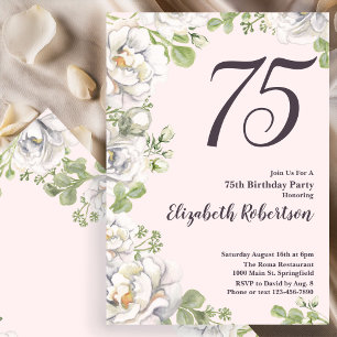 Invitation pour les 75 ans Fleurs de Pivoines Rose