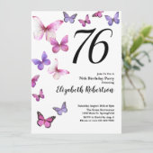 Invitation pour les 76 ans avec papillon en rose/v (Debout devant)