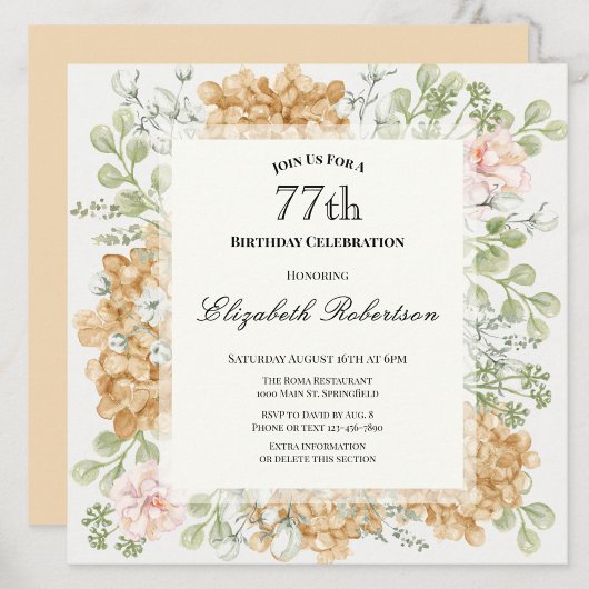 Invitation pour les 77 ans dans des couleurs d'aut
