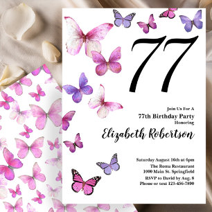 Invitation pour les 77 ans de Papillon en rose/vio