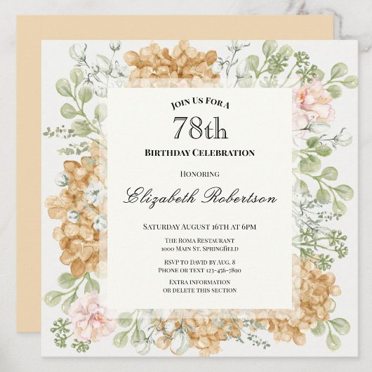 Invitation pour les 78 ans dans des couleurs d'aut