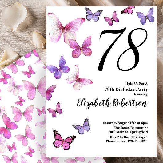 Invitation pour les 78 ans Papillon Rose/Violet