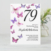 Invitation pour les 79 ans avec papillon en rose/v (Debout devant)
