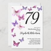 Invitation pour les 79 ans avec papillon en rose/v (Devant)