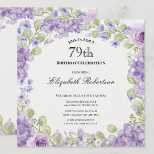 Invitation pour les 79 ans Élégante Fleur Violette