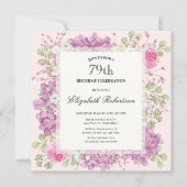 Invitation pour les 79 ans Élégantes fleurs roses (Devant)