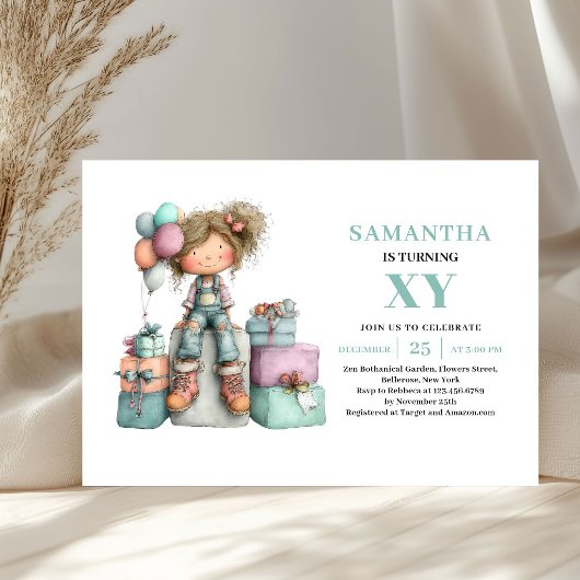 Invitation pour les 7 ans d'une jolie fille, fanta