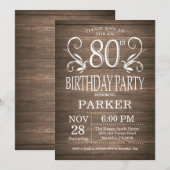 Invitation pour les 80 ans avec fleurs en bois rus (Devant / Derrière)