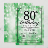 Invitation pour les 80 ans avec paillettes vertes (Devant / Derrière)