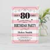 Invitation pour les 80 ans avec rayures roses et b (Debout devant)
