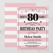 Invitation pour les 80 ans avec rayures roses et b (Devant / Derrière)