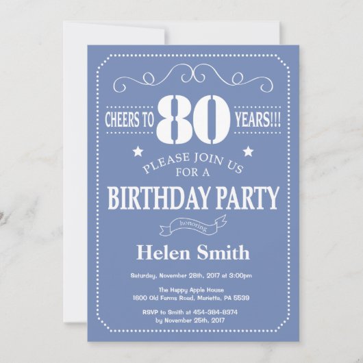 Invitation pour les 80 ans Bleu et Blanc (Devant)