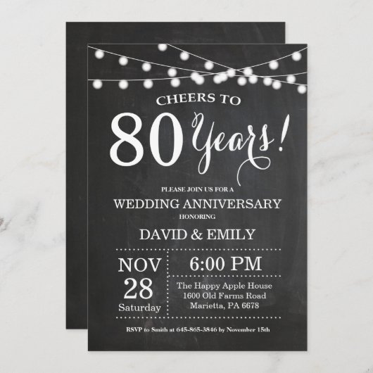 Invitation pour les 80 ans de mariage sur tableau  (Devant / Derrière)
