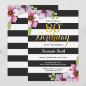 Invitation pour les 80 ans des femmes. Floral Or N (Devant / Derrière)